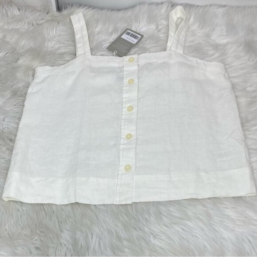 Everlane Women's NWT White The Linen Picnic Square Neckline Tank‎ Top 14/C40 - Picture 6 of 8